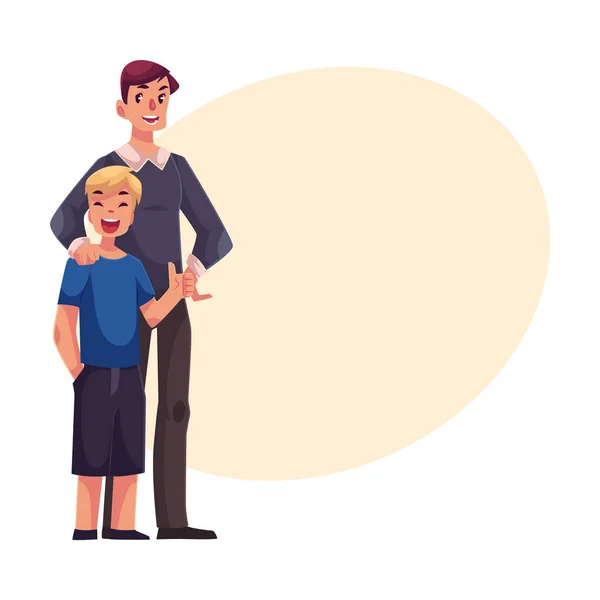 Pełna długość portret szczęśliwy ojciec i syn razem stojący — Wektor stockowy