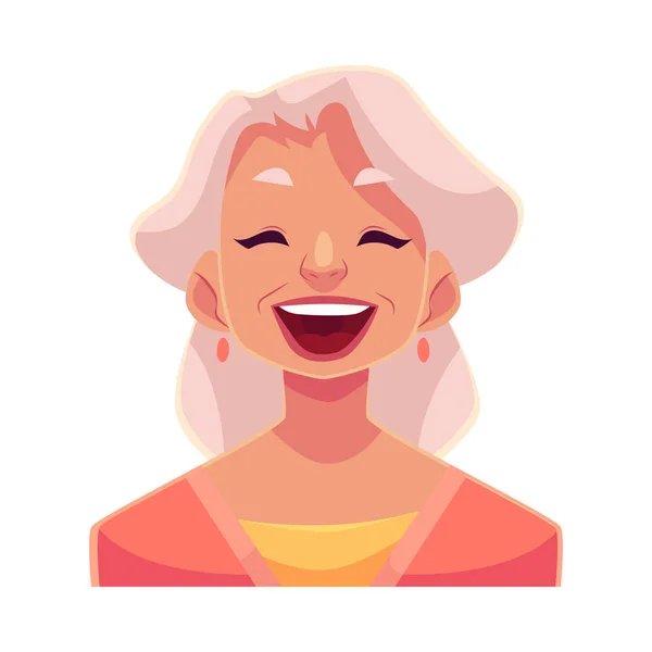 Grey haired old lady, laughing facial expression — Stock Vector