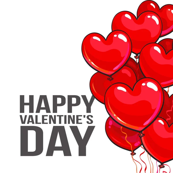 Biglietto di auguri San Valentino con mazzo di palloncini a forma di cuore — Vettoriale Stock