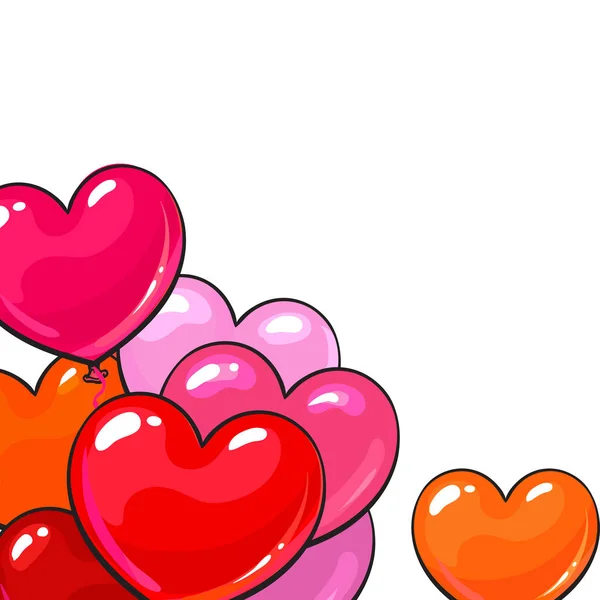 Manojos de brillantes y coloridos globos brillantes en forma de corazón — Archivo Imágenes Vectoriales