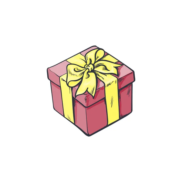 Boîte cadeau carré rouge avec arc et ruban — Image vectorielle