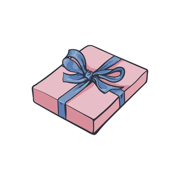 Caja de regalo rectangular rosa con lazo y cinta — Vector de stock