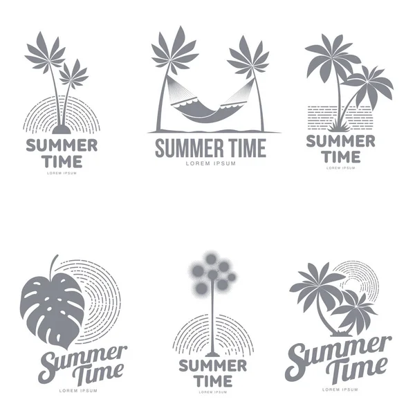 Uppsättning av svarta och vita logotyp mallar med palm tree — Stock vektor