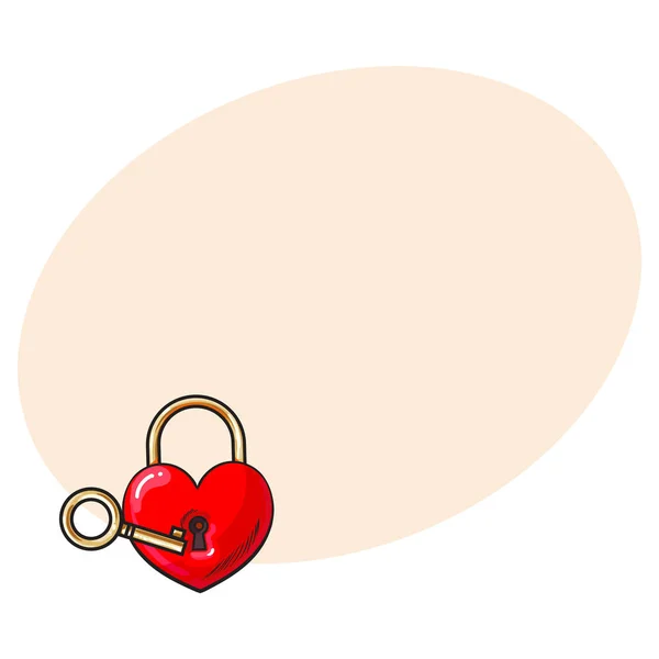 Herzförmiges Vorhängeschloss und Schlüssel für Liebesschloss-Einheitszeremonie — Stockvektor