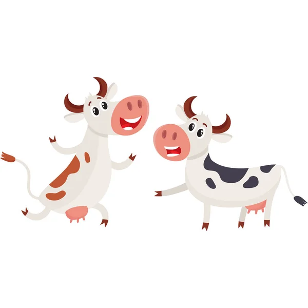 Zwei Kühe, eine läutet eine Glocke und eine andere läuft — Stockvektor