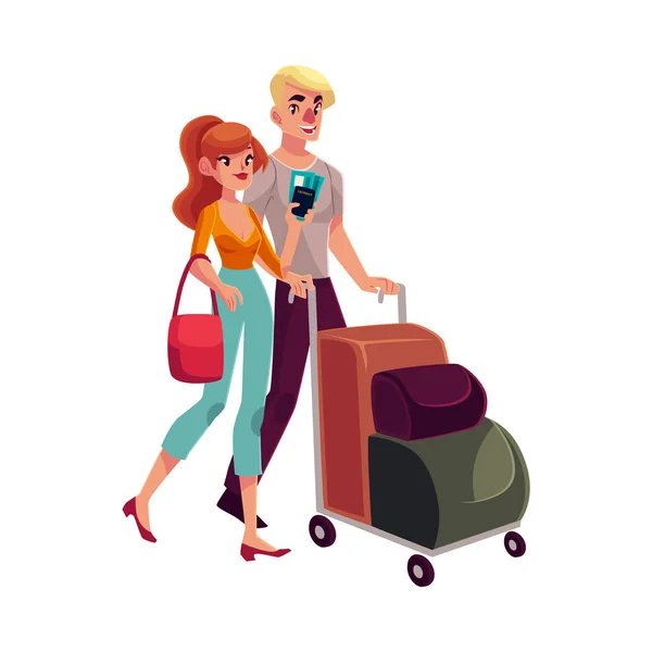 Man and woman travelling together, going on vacation — Stock Vector