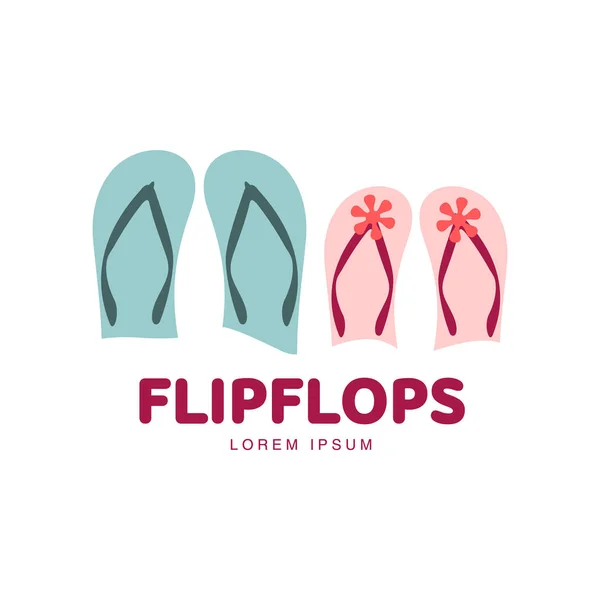 Pareja estilizada de tres plantillas de logotipo de chanclas de goma de colores — Vector de stock