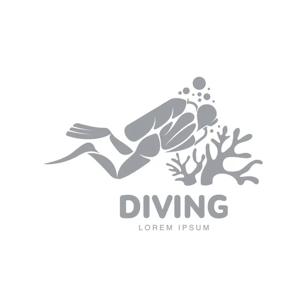 Fekete-fehér búvár búvár víz alatti úszás logó sablon — Stock Vector