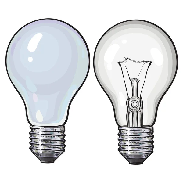 Fluorescente moderno, economia de energia e lâmpada tradicional tangsten — Vetor de Stock