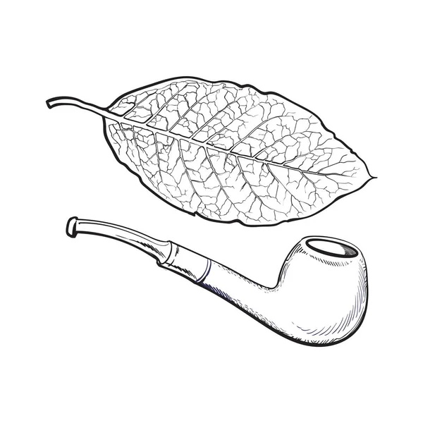 豪華な木製のタバコ喫煙パイプ、スケッチのベクトル図 — ストックベクタ