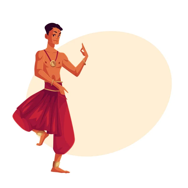 Bailarín indio en pantalones de harén tradicionales, intérprete de Bollywood — Vector de stock