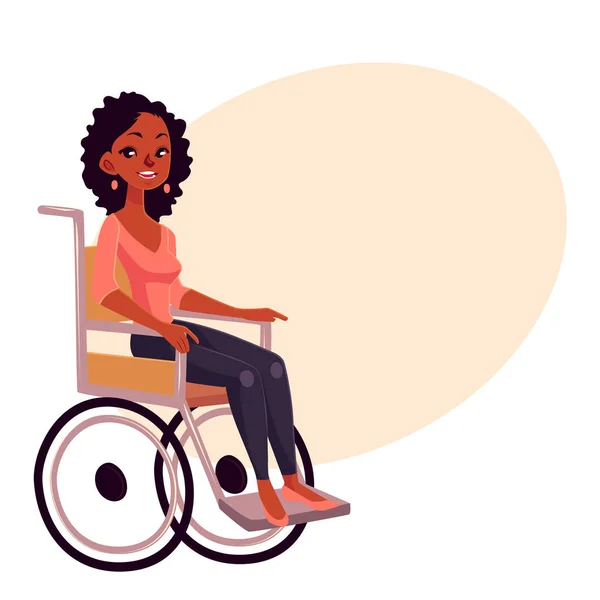 Young black beautiful woman sitting in wheelchair — Stock Vector