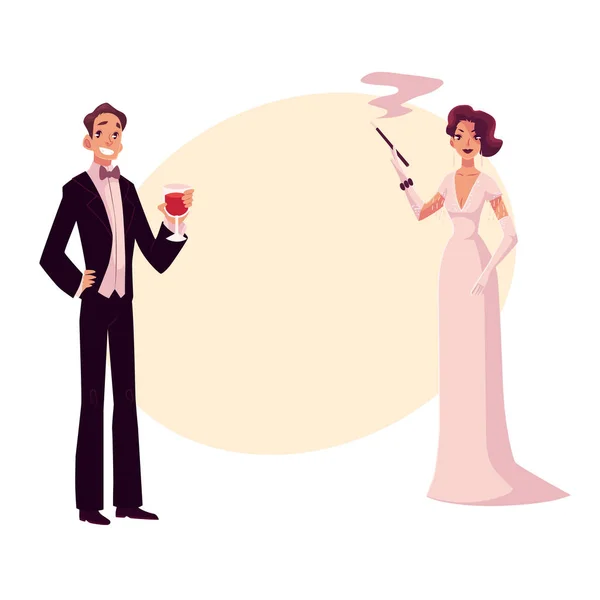 Чоловік і жінка в стилі 1920-х років одяг на вінтажній вечірці — стоковий вектор