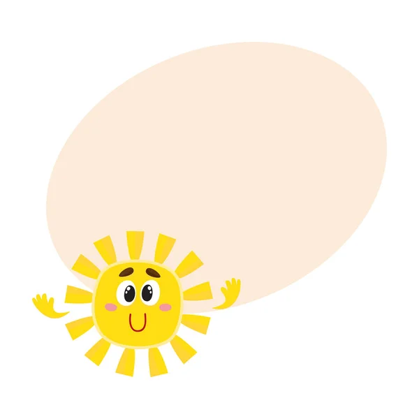 Lächelnde Sonne mit großen Augen, isolierte Cartoon-Vektor-Illustration — Stockvektor