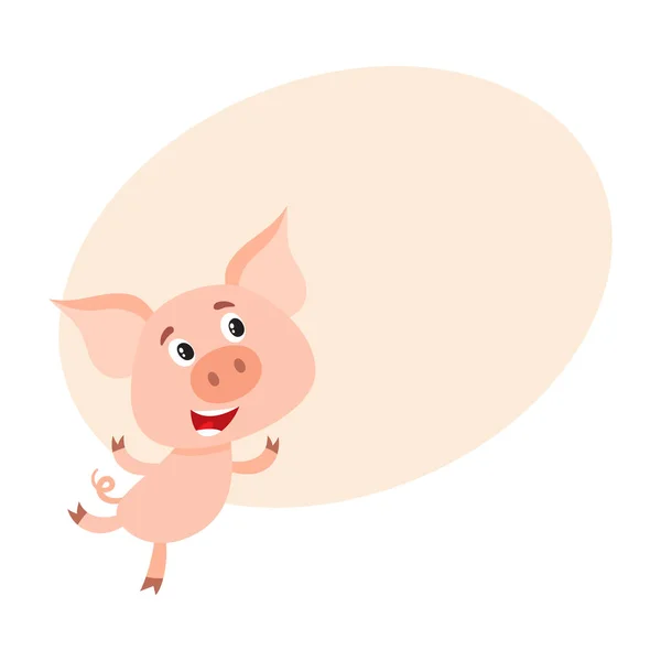 Маленька свиня з закрученим хвостом, що біжить на задніх ногах — стоковий вектор