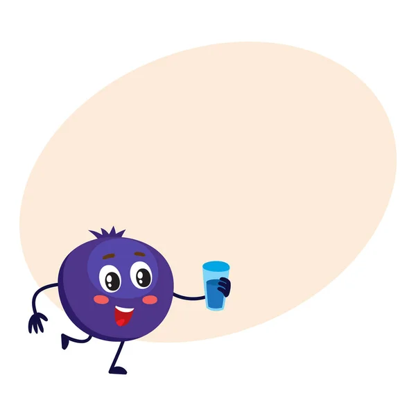 Leuke en grappige komische stijl blueberry karakter houden een glas — Stockvector
