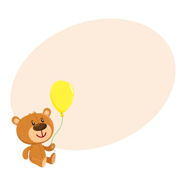 Χαριτωμένο στυλ ρετρό αρκουδάκι χαρακτήρα συνεδρίαση και εκμετάλλευση μπαλόνι — Διανυσματικό Αρχείο