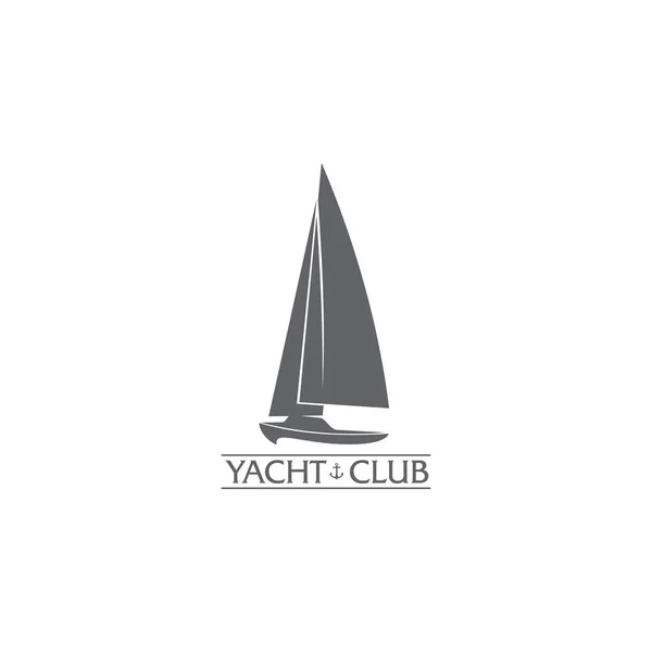 Yacht club grafico, logo dello sport velico con le vele di riempimento del vento — Vettoriale Stock