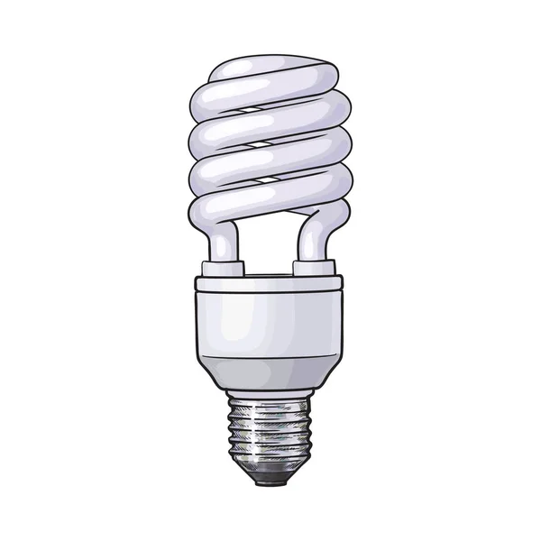 Fluorescente, economia de energia, lâmpada espiral no fundo branco —  Vetores de Stock