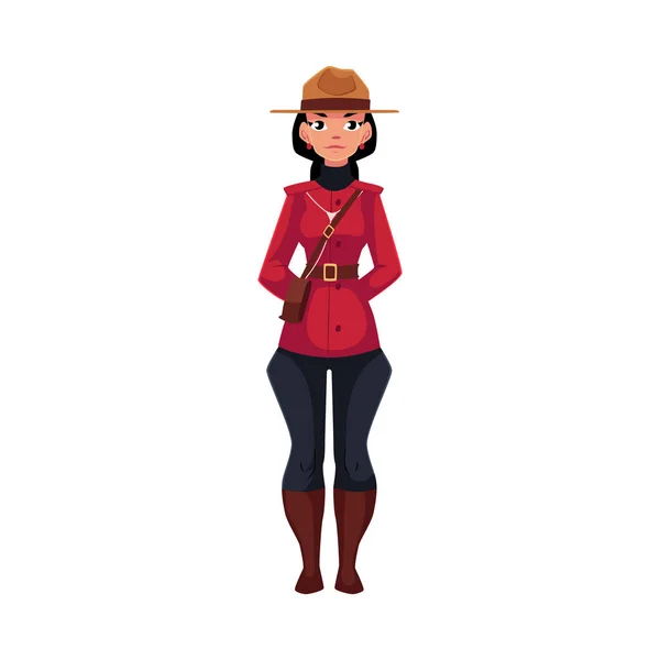 Kanadská žena policista v tradiční dresy, scarlet košile a krátké kalhoty — Stockový vektor