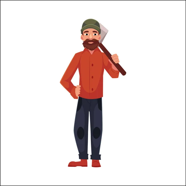 Lumberman, lenhador, lenhador de pé e segurando um machado —  Vetores de Stock