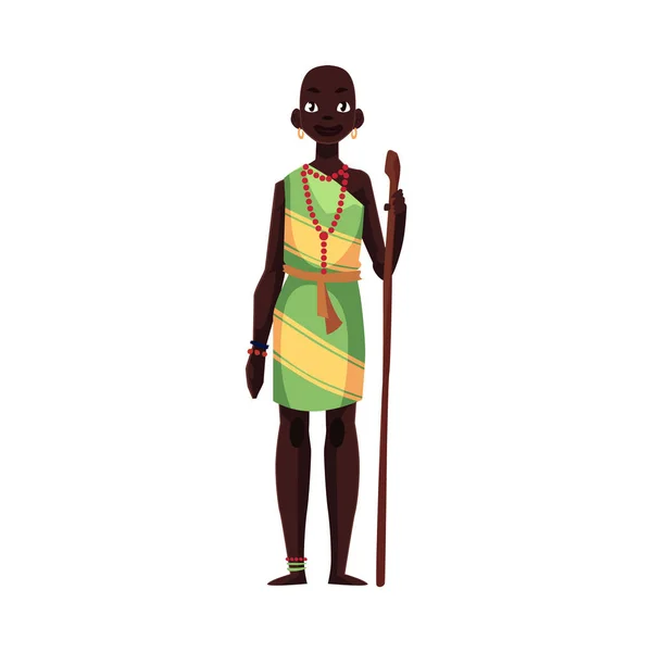 Femme autochtone de la tribu africaine portant des bracelets et collier de perles — Image vectorielle