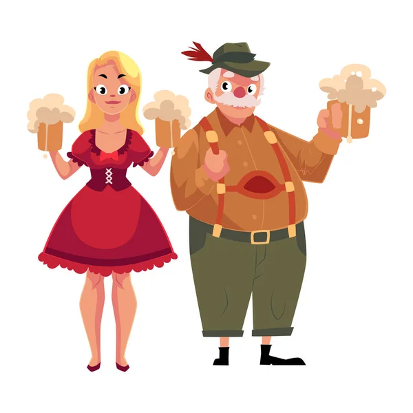 Man en vrouw in klederdracht Duits, Beiers Oktoberfest — Stockvector