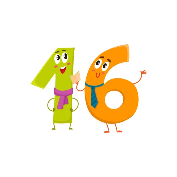 Mignon et drôle coloré 16 caractères numériques, salutations d'anniversaire — Image vectorielle