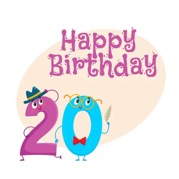 Happy birthday vector greeting card design with twenty number characters — Stock Vector