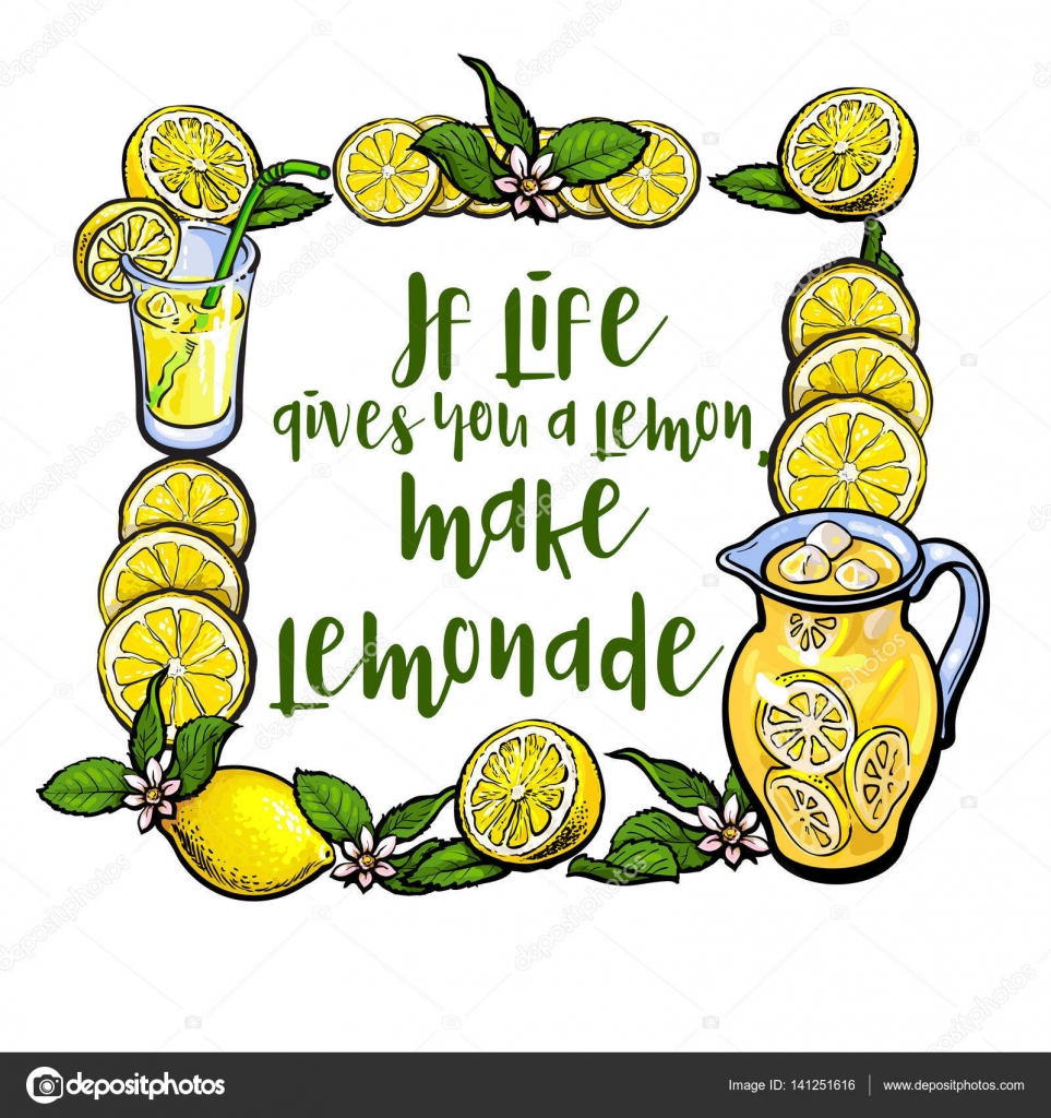 If life gives you lemon make lemonade lettering square frame — Stock Vector