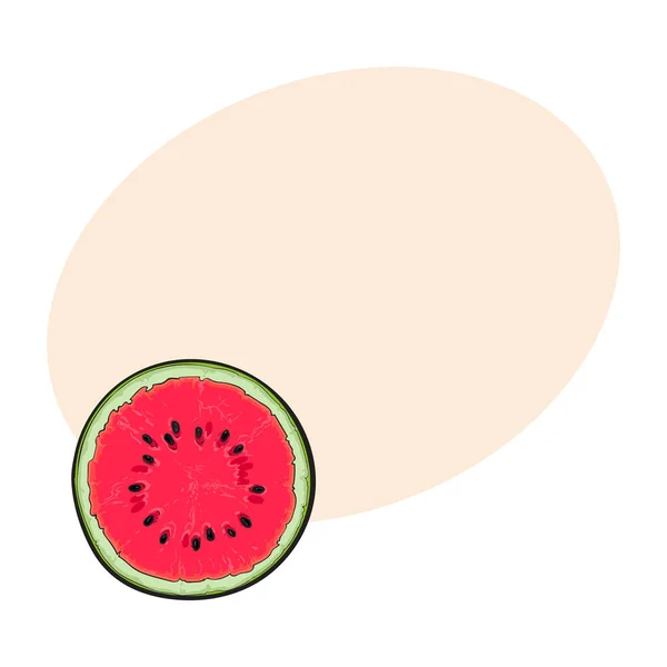 Hälften av mogen vattenmelon, ovanifrån skiss stil vektorillustration — Stock vektor