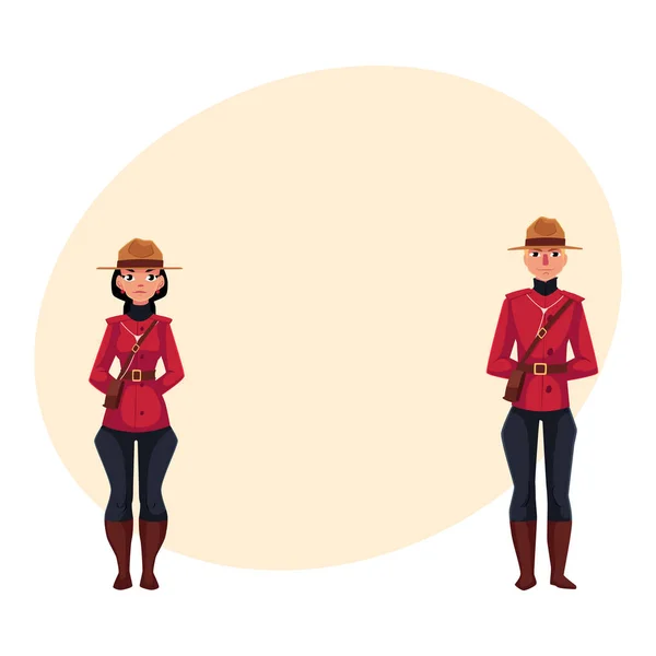 Policía canadiense masculina y femenina en uniforme tradicional — Archivo Imágenes Vectoriales