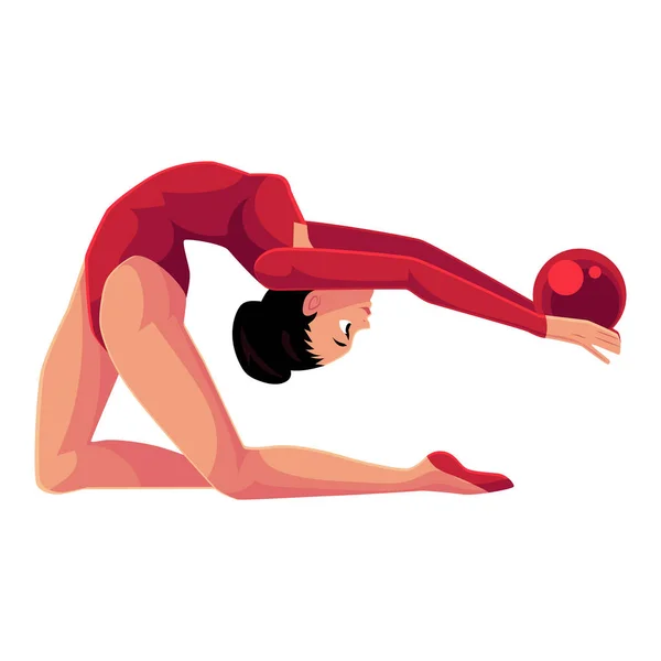 Mooie, flexibele meisje in leotard doen ritmische gymnastiek met bal — Stockvector