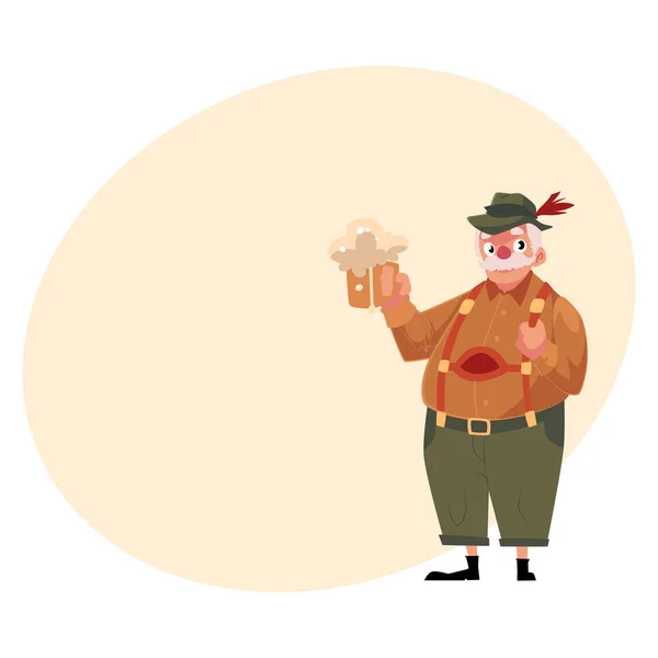 Vanhempi mies perinteinen saksalainen, Baijerin Oktoberfest puku tilalla olutta — vektorikuva
