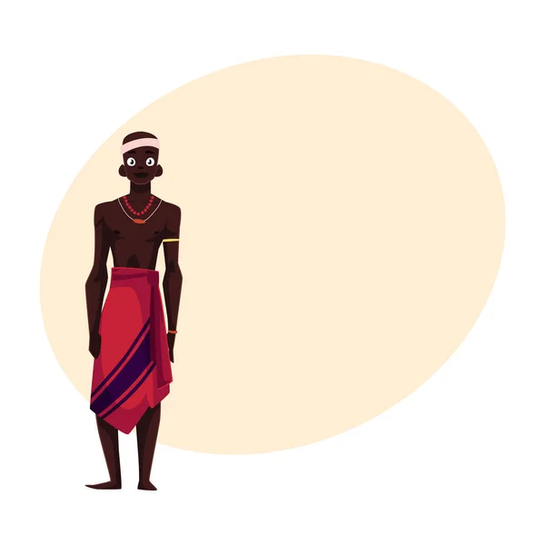 Aborigène autochtone de tribu africaine en pagne et collier de perles — Image vectorielle