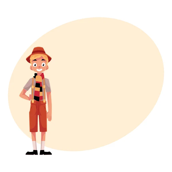 Jonge man dragen traditionele Duitse, Beierse Oktoberfest kostuum — Stockvector