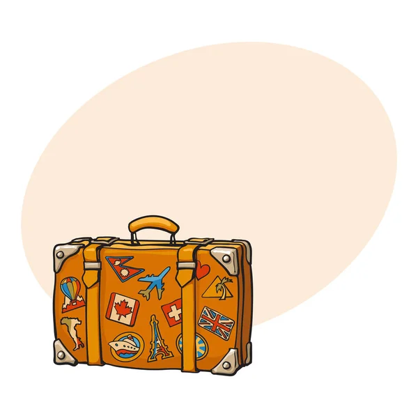 Travel suitcase with colorful labels and rainbow Vector Image