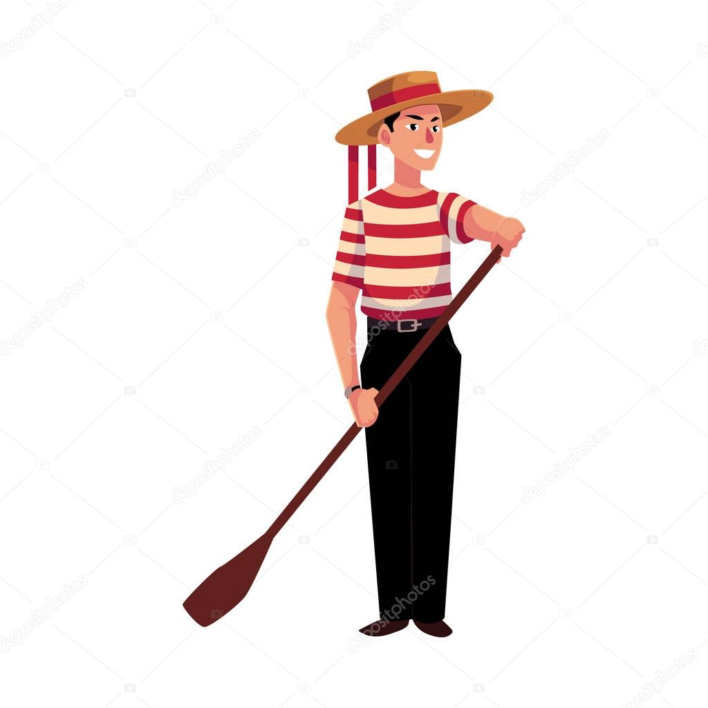 Portrait of young Italian, Venetian gondolier in typical clothes