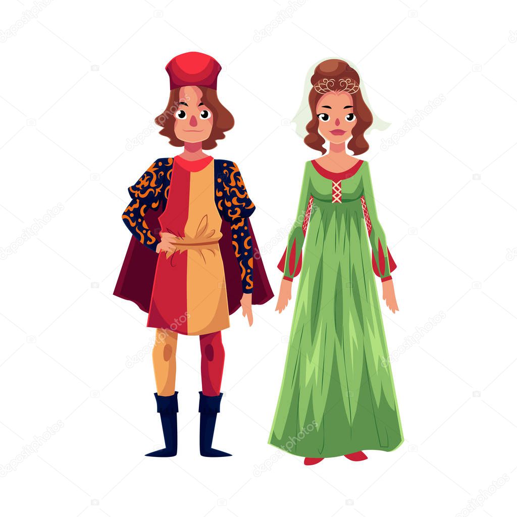 Italian Man and woman in Renaissance time costumes, clothing