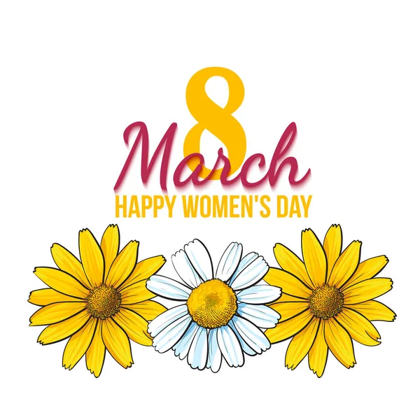Womens dag, 8 maart greeting card design met wilde bloemen — Stockvector