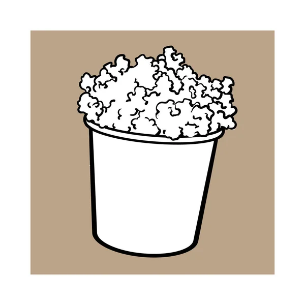 Кіно попкорн у великому чорно-білому відрі — стоковий вектор