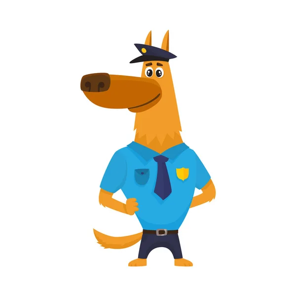 Drôle berger chien caractère en uniforme de police debout sur la garde — Image vectorielle