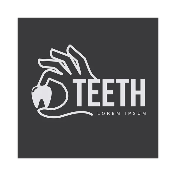 歯を持っている手と歯科医療のロゴのテンプレート — ストックベクタ