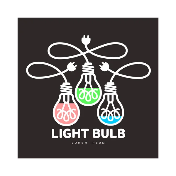 Logotipo de três lâmpadas com cabos de alimentação — Vetor de Stock