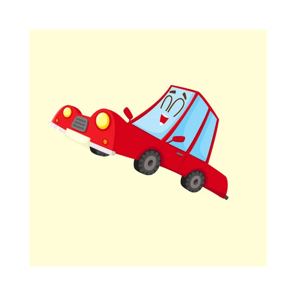 Симпатичный и смешной красный автомобиль, автохарактер, счастливый и возбужденный — стоковый вектор