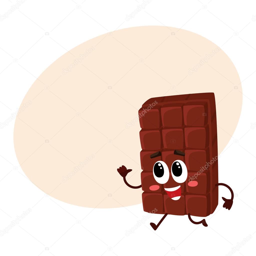 Cute chocolate bar character with funny face hurrying somewhere — Stock