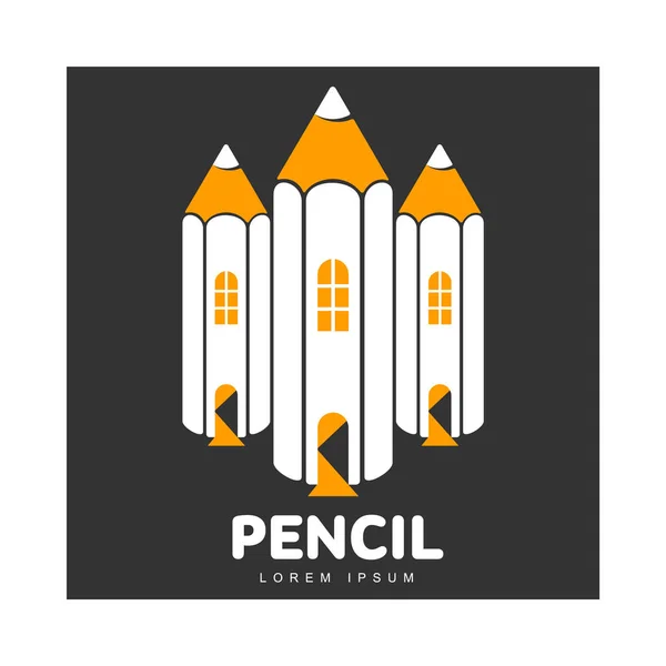 Grafikus logó sablon három ceruza állandó épületek — Stock Vector