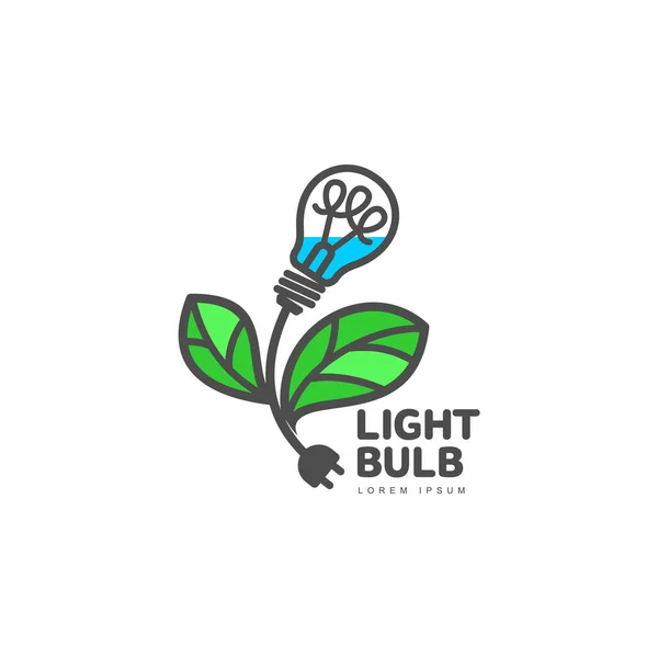 Logo con bombilla como flor, ecología, crecimiento, concepto de desarrollo — Vector de stock