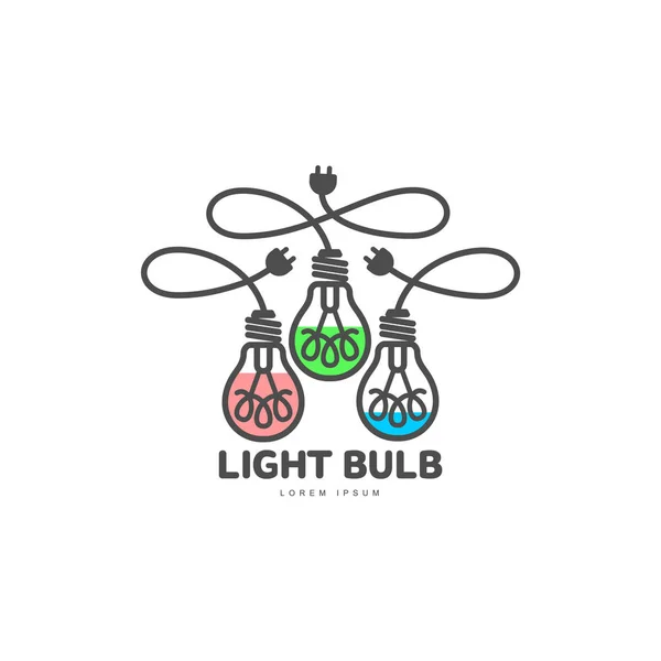 Логотип трех лампочек с шнурами питания — стоковый вектор