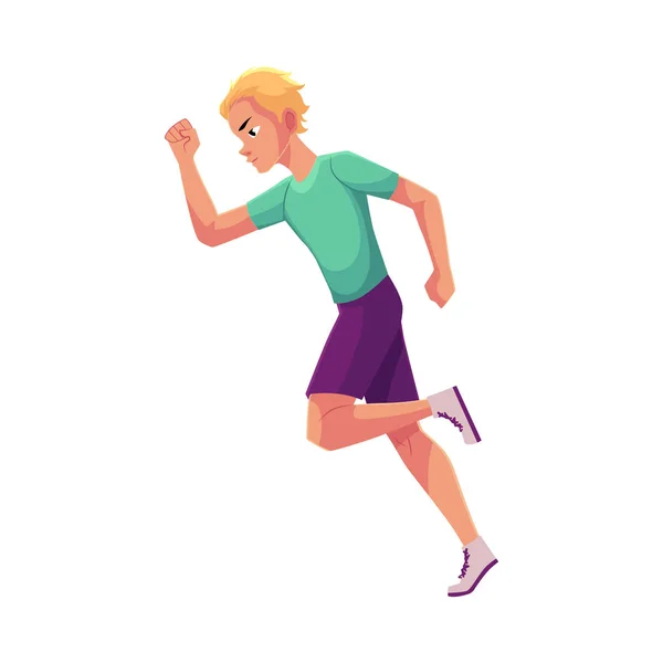 Jeune et beau garçon coureur, sprinter, jogger — Image vectorielle